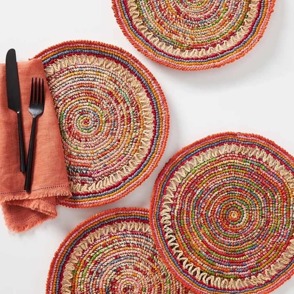 New🌟Anthropologie-Rainbow Raffia Placemats, Set of 4